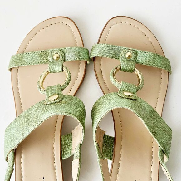 George Green Croc Embossed Vegan Leather Wedge Sandals Size 7 - Picture 5 of 11